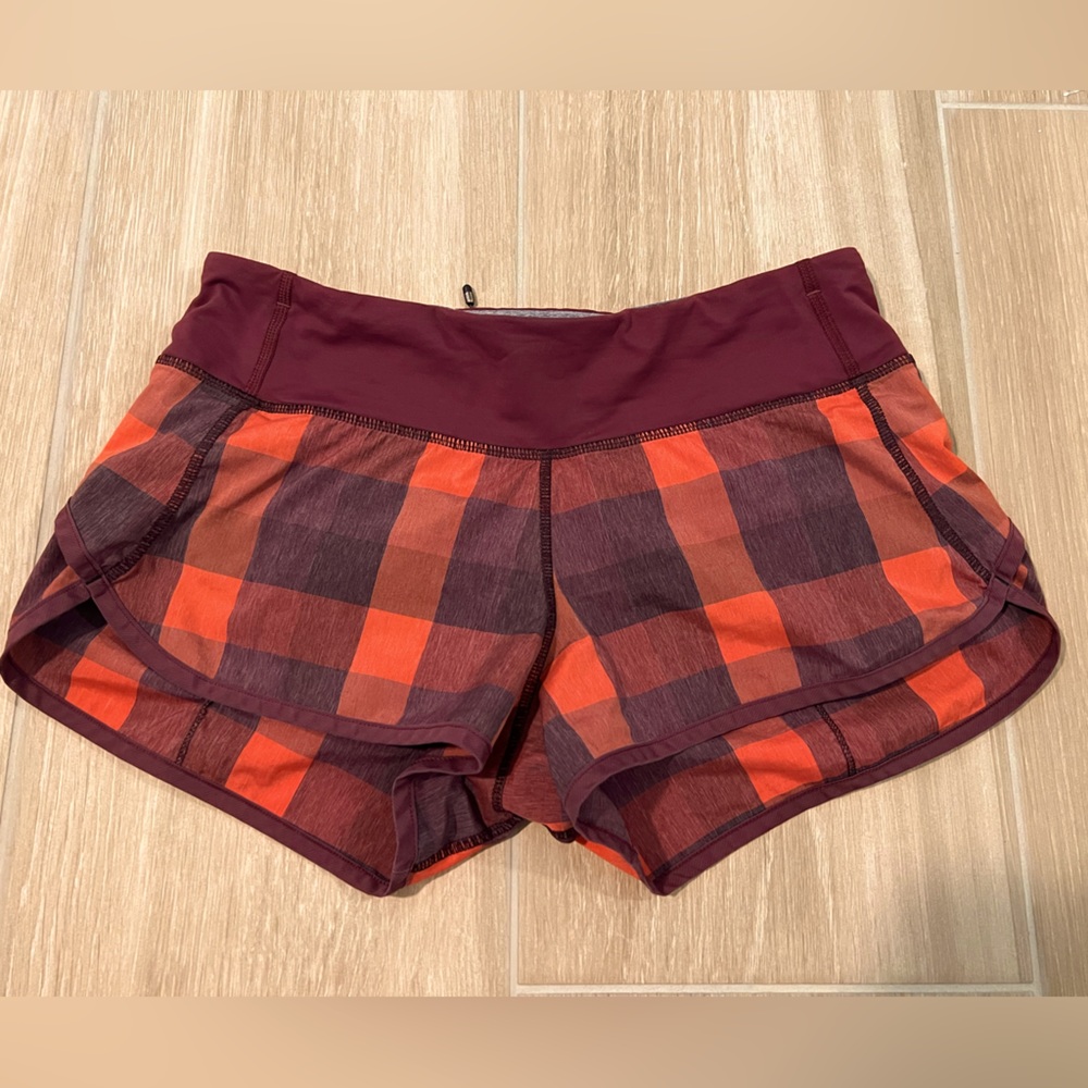 Lululemon Run: Speed Short *2 way Stretch in Yama Check/Rust Berry